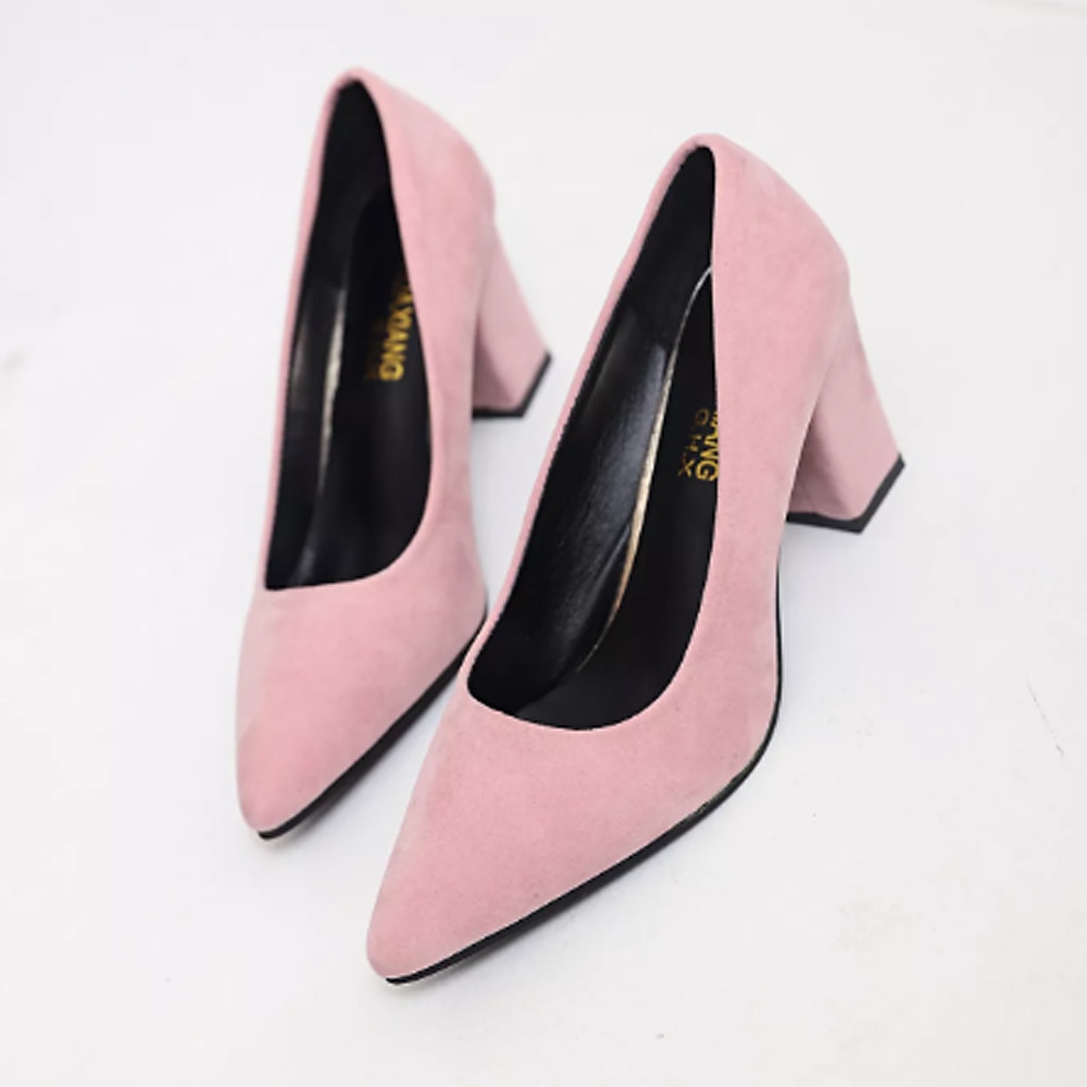 Women's Heels Pumps Suede Shoes Sexy Shoes Plus Size Party Outdoor Office Solid Colored High Heel Low Heel Chunky Heel Pointed Toe Elegant Sexy Minimalism Walking Suede Loafer Black Pink 2024 - GBP £34 –P3