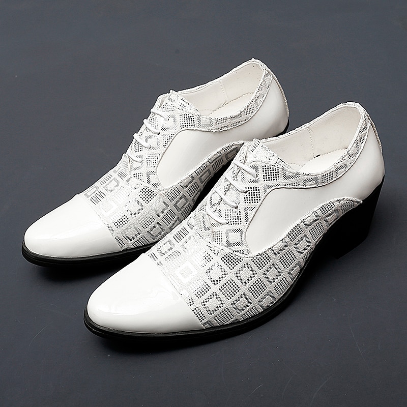 Men's Oxfords Derby Shoes Dress Shoes Height Increasing Shoes Vintage Classic Wedding Christmas Party & Evening Patent Leather PU Height Increasing Lace-up Black White Red Fall Winter 2024 - $59.99 &ndash;P2
