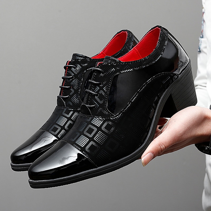 Men's Oxfords Derby Shoes Dress Shoes Height Increasing Shoes Vintage Classic Wedding Christmas Party & Evening Patent Leather PU Height Increasing Lace-up Black White Red Fall Winter 2024 - $59.99 &ndash;P5