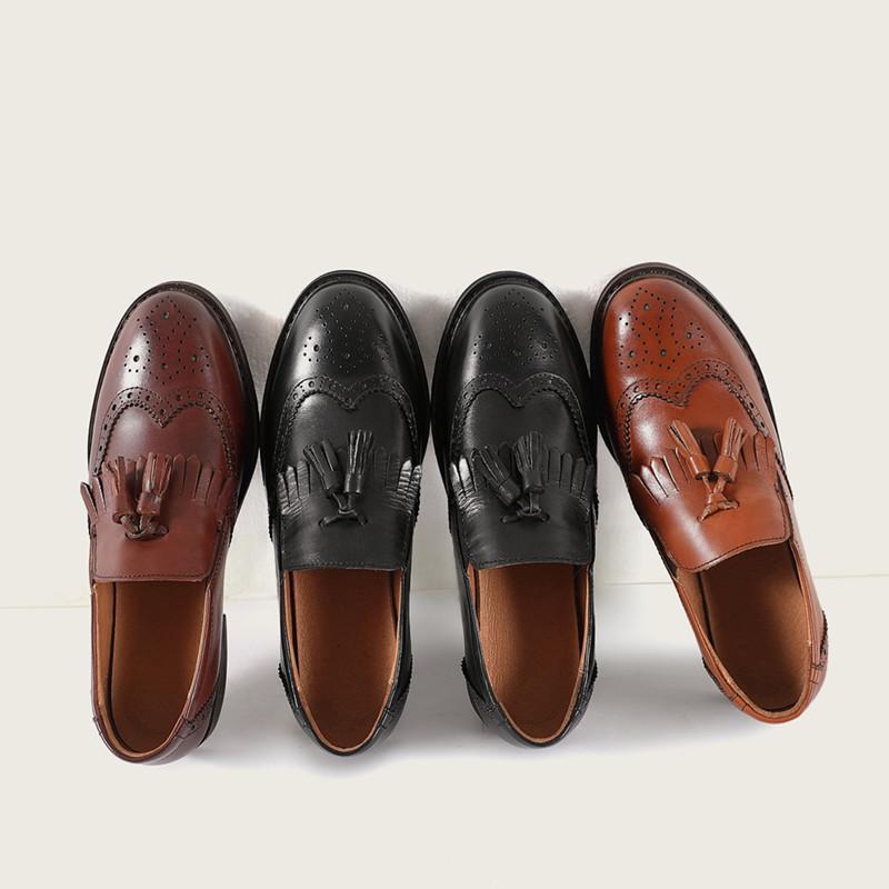 Waxing leather Brogue Loafers Womens Handmade Wingtip Shoes in Black/Coffee/Brown/BrownNew