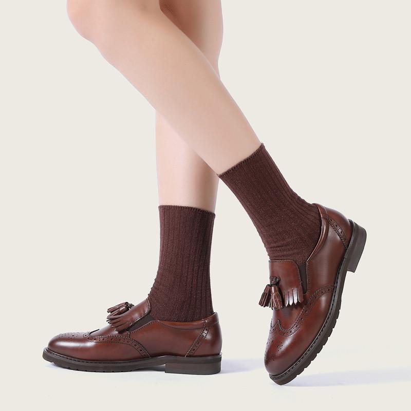 Waxing leather Brogue Loafers Womens Handmade Wingtip Shoes in Black/Coffee/Brown/BrownNew