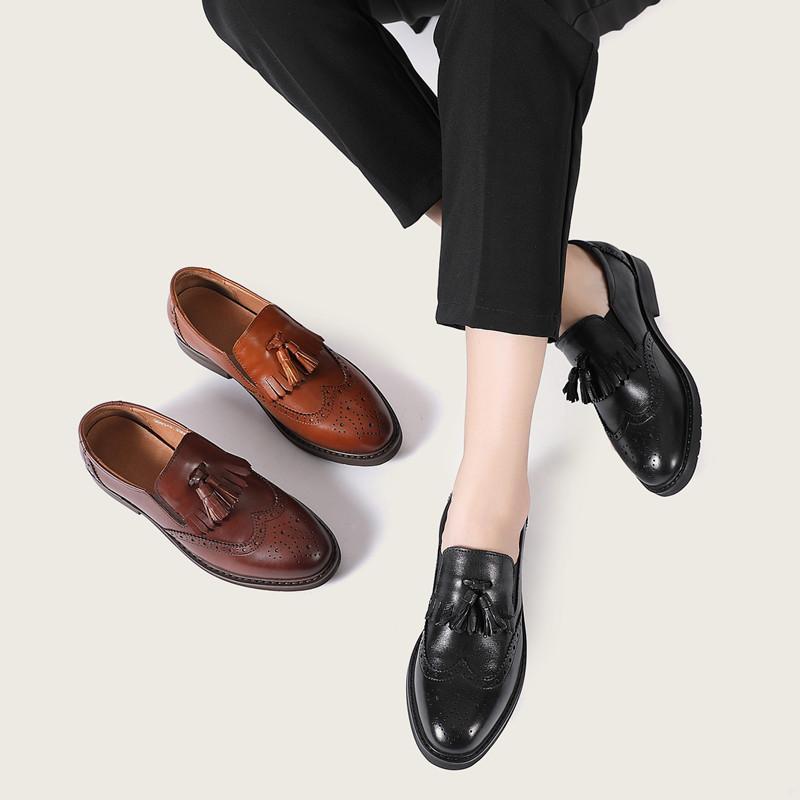 Waxing leather Brogue Loafers Womens Handmade Wingtip Shoes in Black/Coffee/Brown/BrownNew