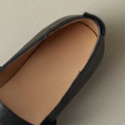 Handmade Leather Mary Jane Flats Ballerina Shoes in Black/Brown