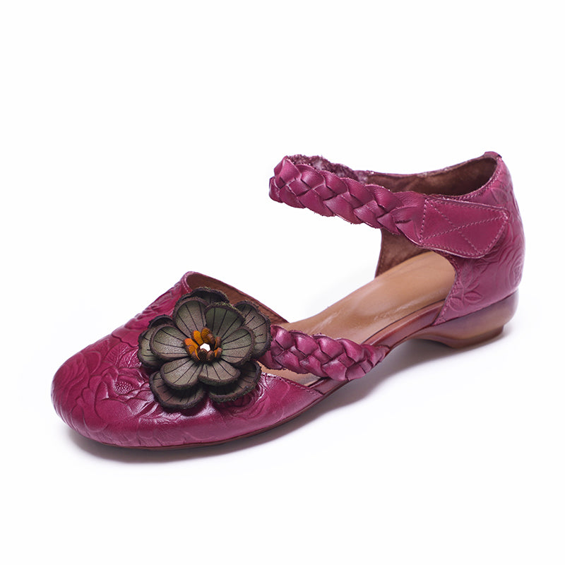 Woven Leather Flat Mary Janes in Grey/Purple