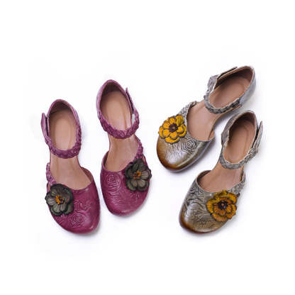 Woven Leather Flat Mary Janes in Grey/Purple