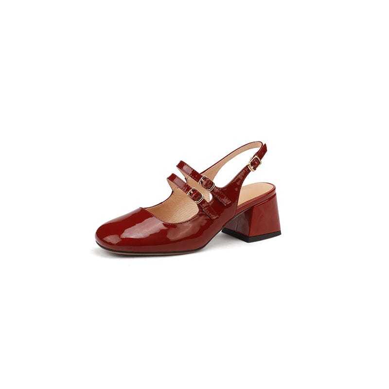 Slingback Leather Mary Jane Pumps Double Strap Block Heel Office Shoes