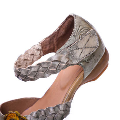 Woven Leather Flat Mary Janes in Grey/Purple