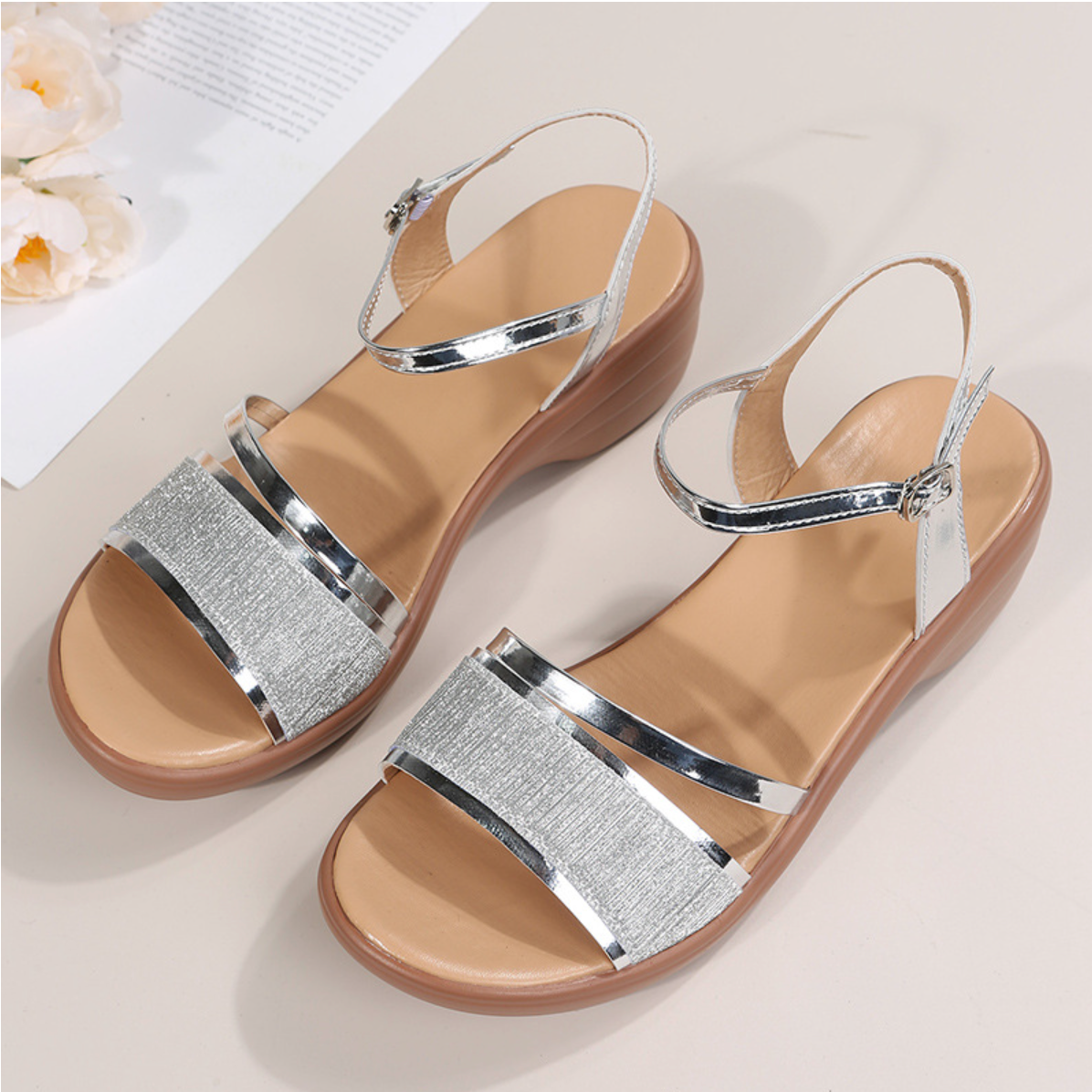 Women Sandal Comfortable Open Toe Sparkly Sandals Fashionable Rhinestone Summer Sandals