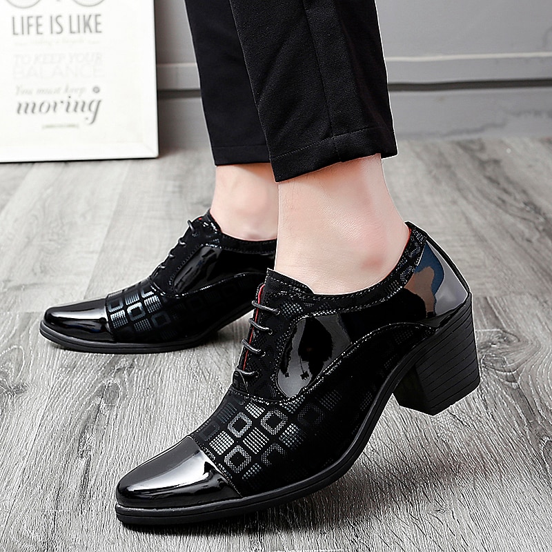 Men's Oxfords Derby Shoes Dress Shoes Height Increasing Shoes Vintage Classic Wedding Christmas Party & Evening Patent Leather PU Height Increasing Lace-up Black White Red Fall Winter 2024 - $59.99 &ndash;P8