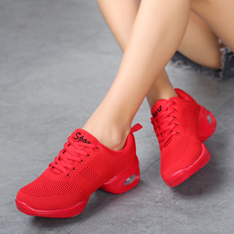 Women's Dance Sneakers Ballroom Shoes Hip Hop Salsa Shoes Practice Trainning Dance Shoes Street Dance Show/Square Dance Training Performance Practice Mesh Flat Heel White Black Red 2024 - $37.99 –P4