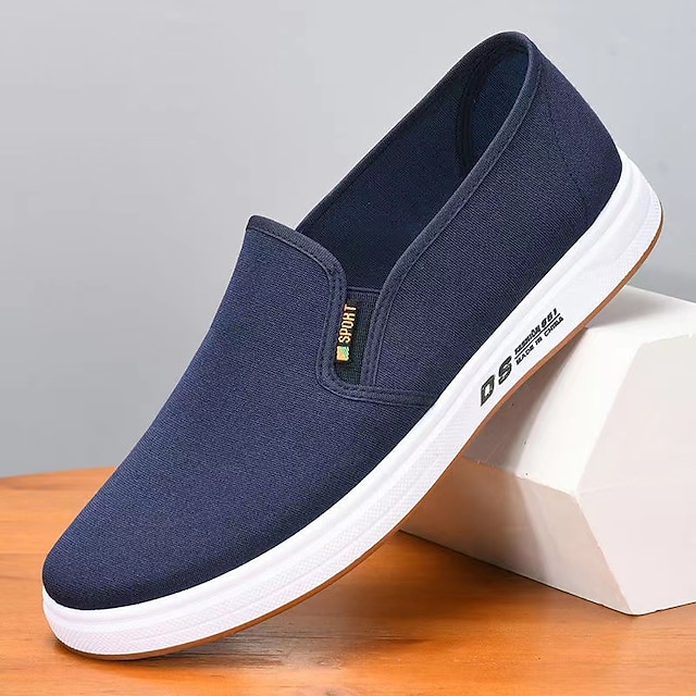Men's Navy Blue Canvas Slip-On Shoes – Lightweight Casual Loafers with White Sole for Walking, Travel, and Daily Wear
