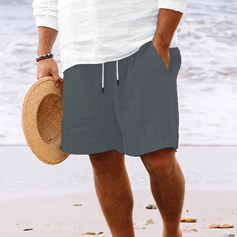 Men's Cotton And Linen Striped Beach Drawstring Shorts