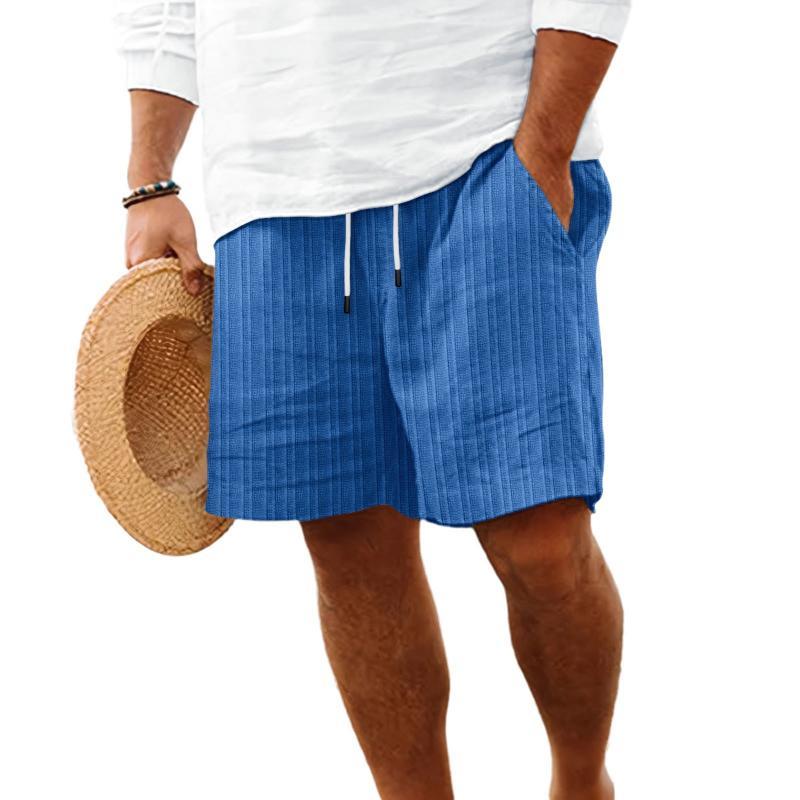 Men's Cotton And Linen Striped Beach Drawstring Shorts