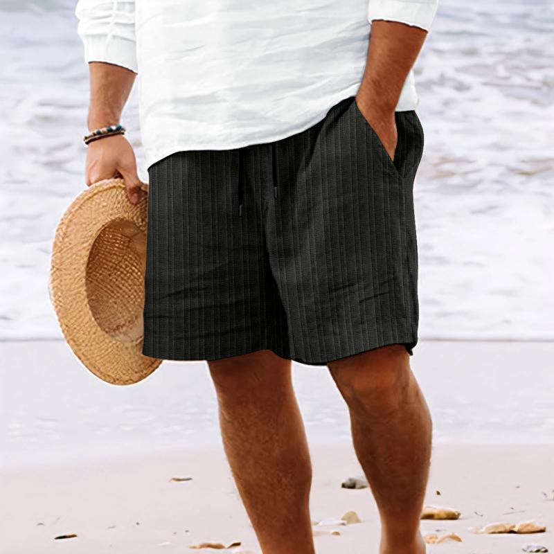 Men's Cotton And Linen Striped Beach Drawstring Shorts