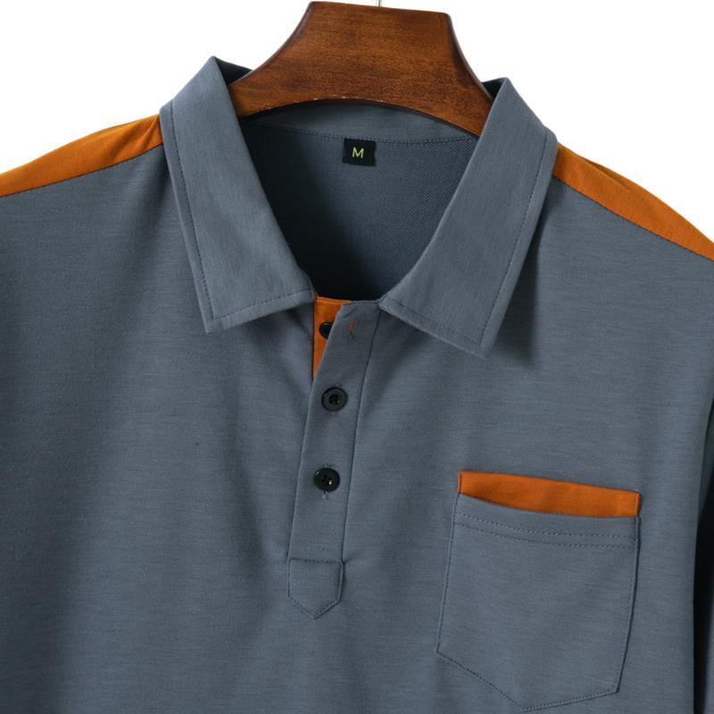 Men's Colorblock Chest Pocket Lapel Short Sleeve Polo Shirt 