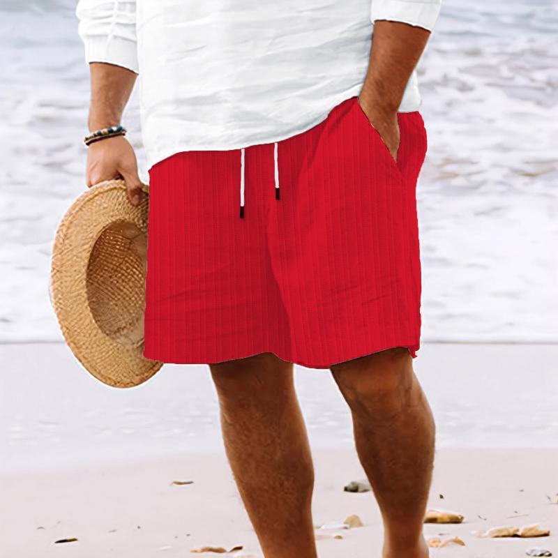 Men's Cotton And Linen Striped Beach Drawstring Shorts