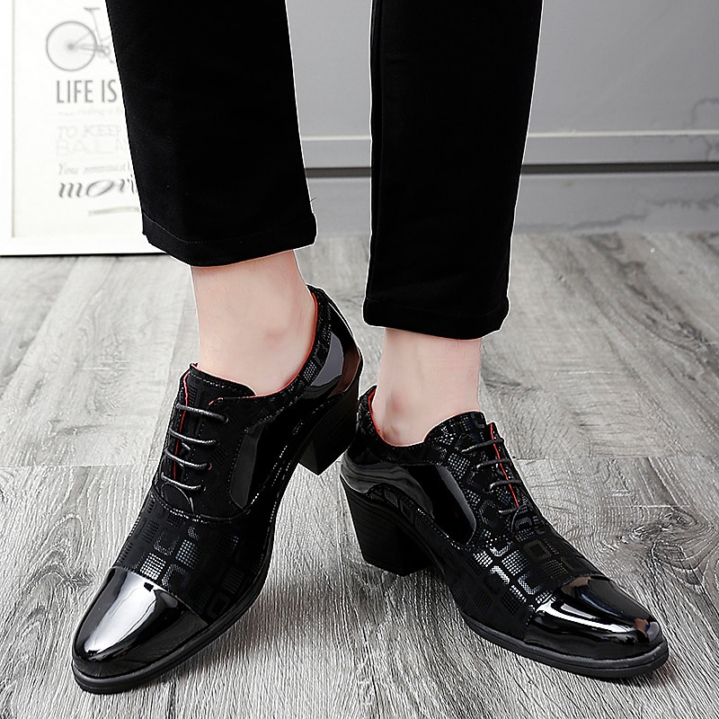 Men's Oxfords Derby Shoes Dress Shoes Height Increasing Shoes Vintage Classic Wedding Christmas Party & Evening Patent Leather PU Height Increasing Lace-up Black White Red Fall Winter 2024 - $59.99 &ndash;P10
