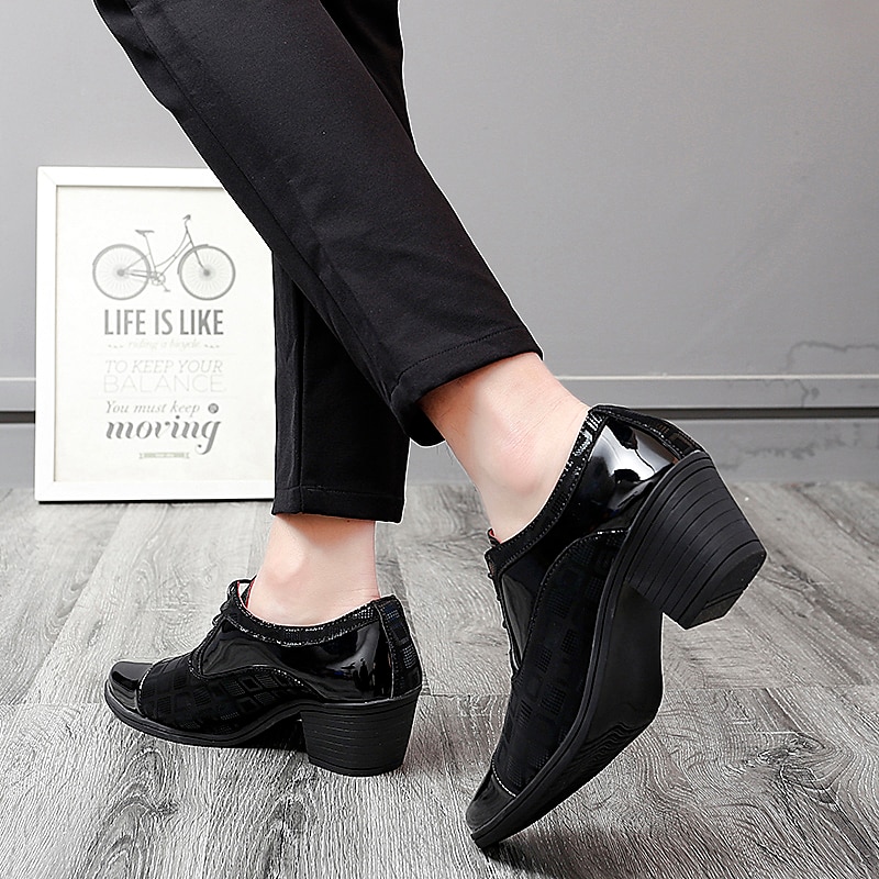 Men's Oxfords Derby Shoes Dress Shoes Height Increasing Shoes Vintage Classic Wedding Christmas Party & Evening Patent Leather PU Height Increasing Lace-up Black White Red Fall Winter 2024 - $59.99 &ndash;P9