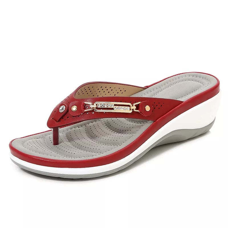 Women’s Arch Support Soft Cushion Leather Flip Flops Sandals