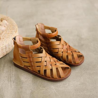 Handmade Leather Gladiator Sandals Retro Woven Open-toe Flat Shoes