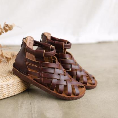 Handmade Leather Gladiator Sandals Retro Woven Open-toe Flat Shoes