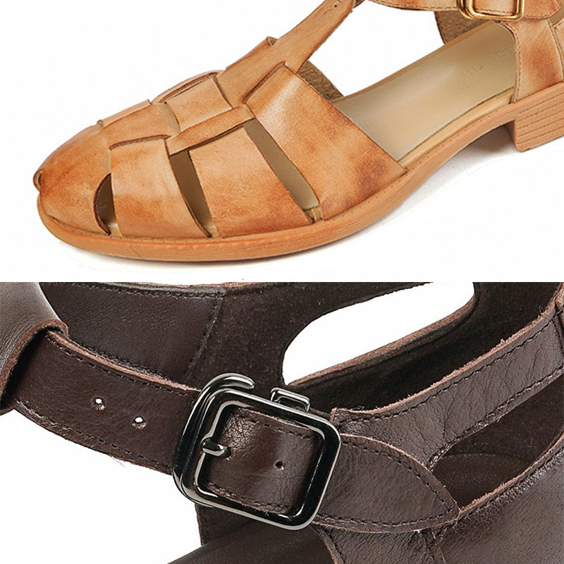 Designer Fisherman Shoes Genuine Leather Gladiator Sandals Soft Knit Retro Chunky Buckle Shoes