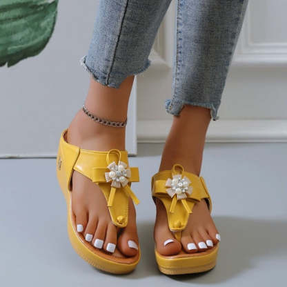 Orthopedic Sandals Women Vintage Flower Rhinestones Flip-flops Extra Comfy Summer Anti-slip Soles