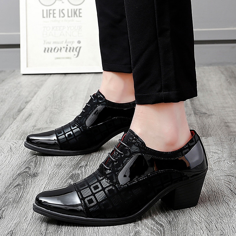 Men's Oxfords Derby Shoes Dress Shoes Height Increasing Shoes Vintage Classic Wedding Christmas Party & Evening Patent Leather PU Height Increasing Lace-up Black White Red Fall Winter 2024 - $59.99 &ndash;P7