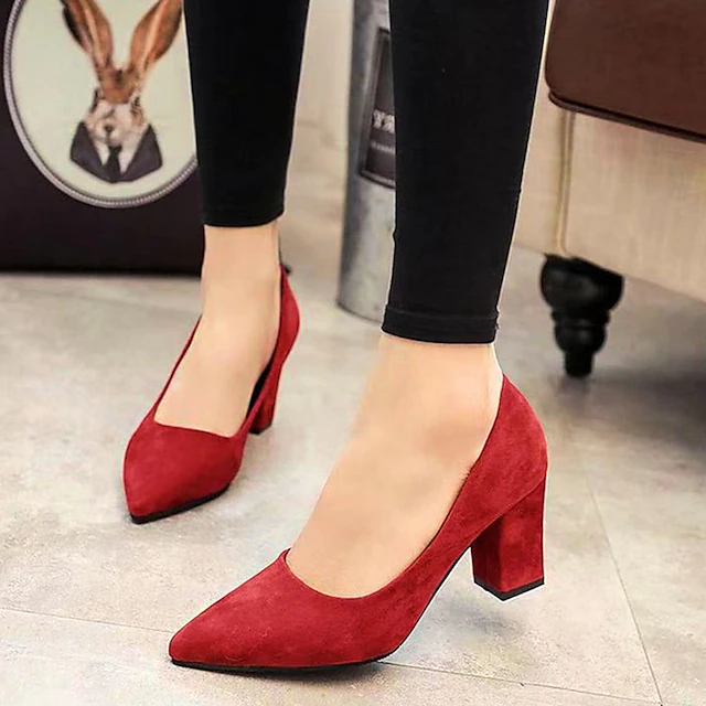 Women's Heels Pumps Suede Shoes Sexy Shoes Plus Size Party Outdoor Office Solid Colored High Heel Low Heel Chunky Heel Pointed Toe Elegant Sexy Minimalism Walking Suede Loafer