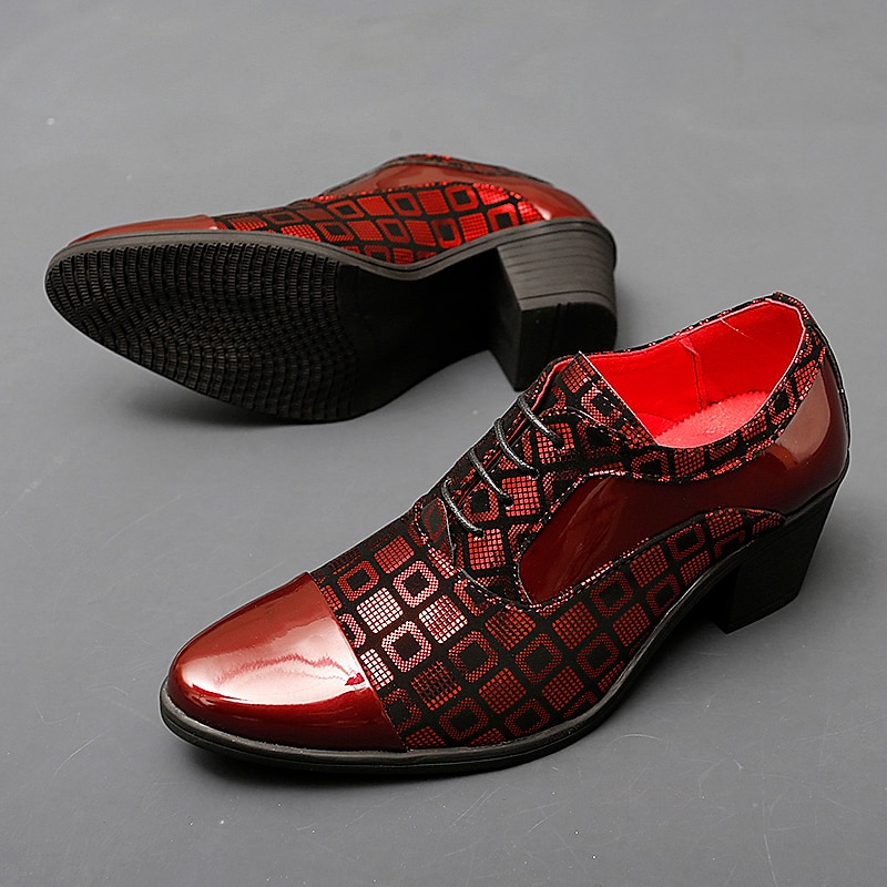 Men's Oxfords Derby Shoes Dress Shoes Height Increasing Shoes Vintage Classic Wedding Christmas Party & Evening Patent Leather PU Height Increasing Lace-up Black White Red Fall Winter 2024 - $59.99 &ndash;P3