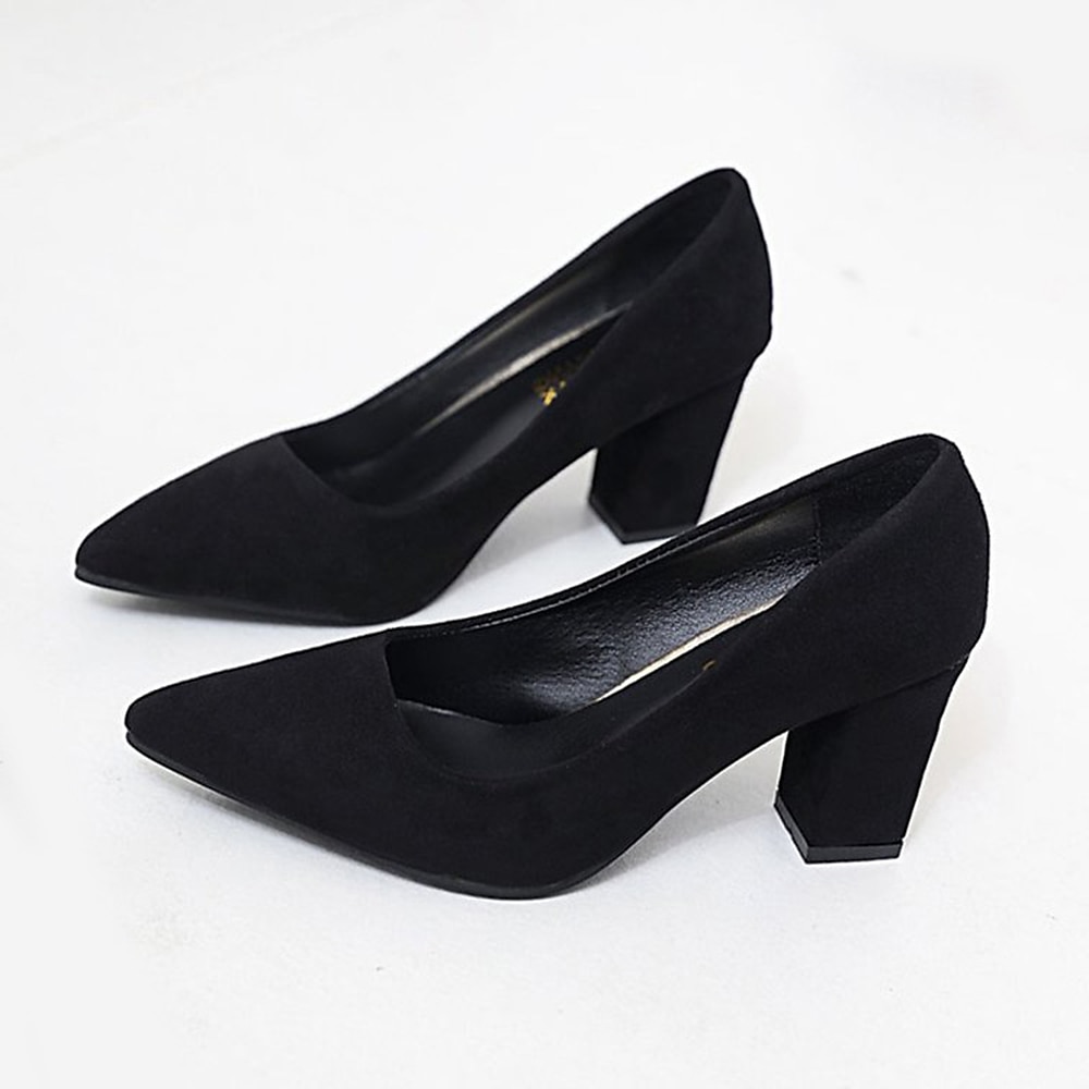 Women's Heels Pumps Suede Shoes Sexy Shoes Plus Size Party Outdoor Office Solid Colored High Heel Low Heel Chunky Heel Pointed Toe Elegant Sexy Minimalism Walking Suede Loafer Black Pink 2024 - GBP £34 –P1