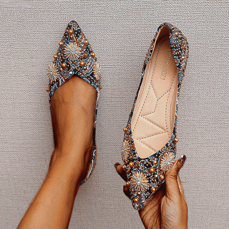 Flats For Women Fashion Print Luxury Shallow Ponted Shoes