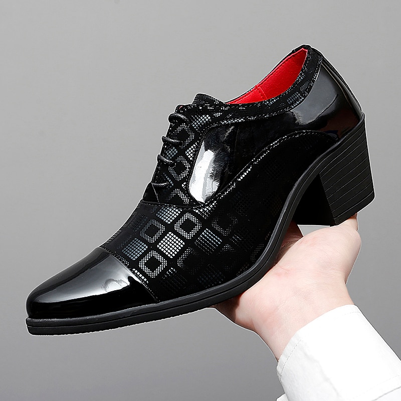Men's Oxfords Derby Shoes Dress Shoes Height Increasing Shoes Vintage Classic Wedding Christmas Party & Evening Patent Leather PU Height Increasing Lace-up Black White Red Fall Winter 2024 - $59.99 &ndash;P6