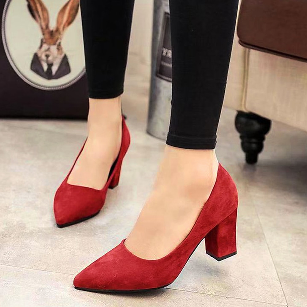 Women's Heels Pumps Suede Shoes Sexy Shoes Plus Size Party Outdoor Office Solid Colored High Heel Low Heel Chunky Heel Pointed Toe Elegant Sexy Minimalism Walking Suede Loafer Black Pink 2024 - GBP £34 –P6