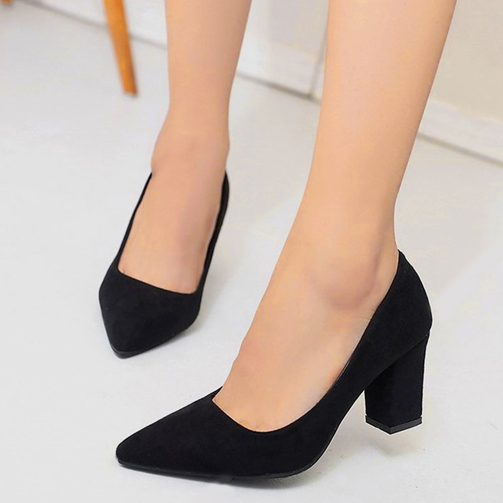 Women's Heels Pumps Suede Shoes Sexy Shoes Plus Size Party Outdoor Office Solid Colored High Heel Low Heel Chunky Heel Pointed Toe Elegant Sexy Minimalism Walking Suede Loafer Black Pink 2024 - GBP £34 –P4