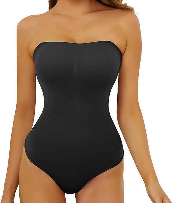 Women's Sexy Strapless Bodysuit One Piece Seamless Ribbed Triangle Off Shoulder Shapewear Tops Leotard