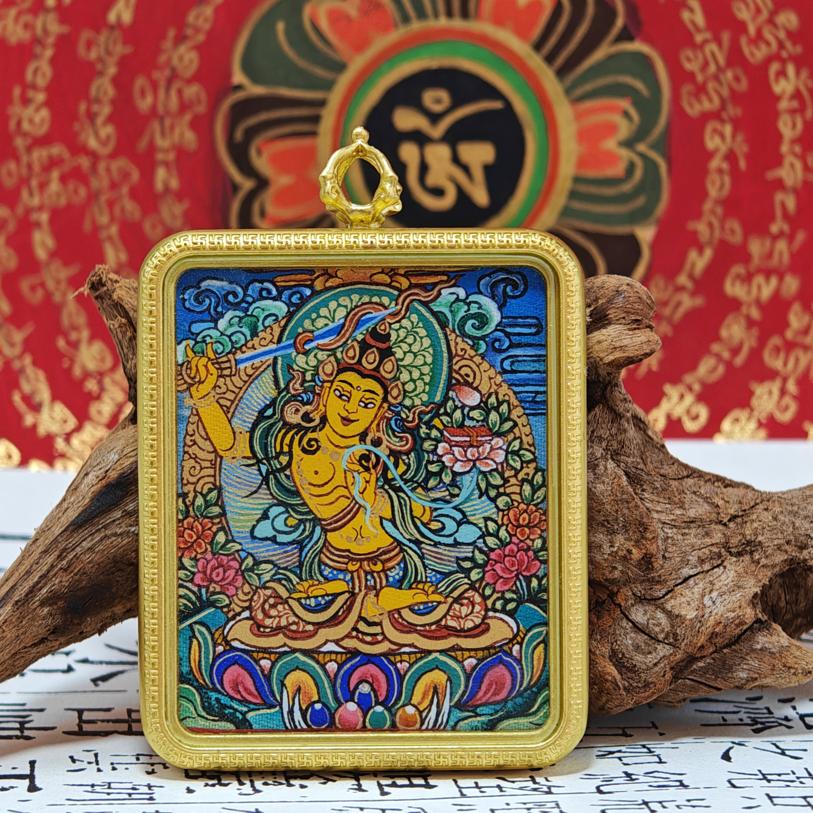 Manjushri Bodhisattva Mastercrafted Thangka Pendant: Guardian of the Zodiac Rabbit-TibetanBless