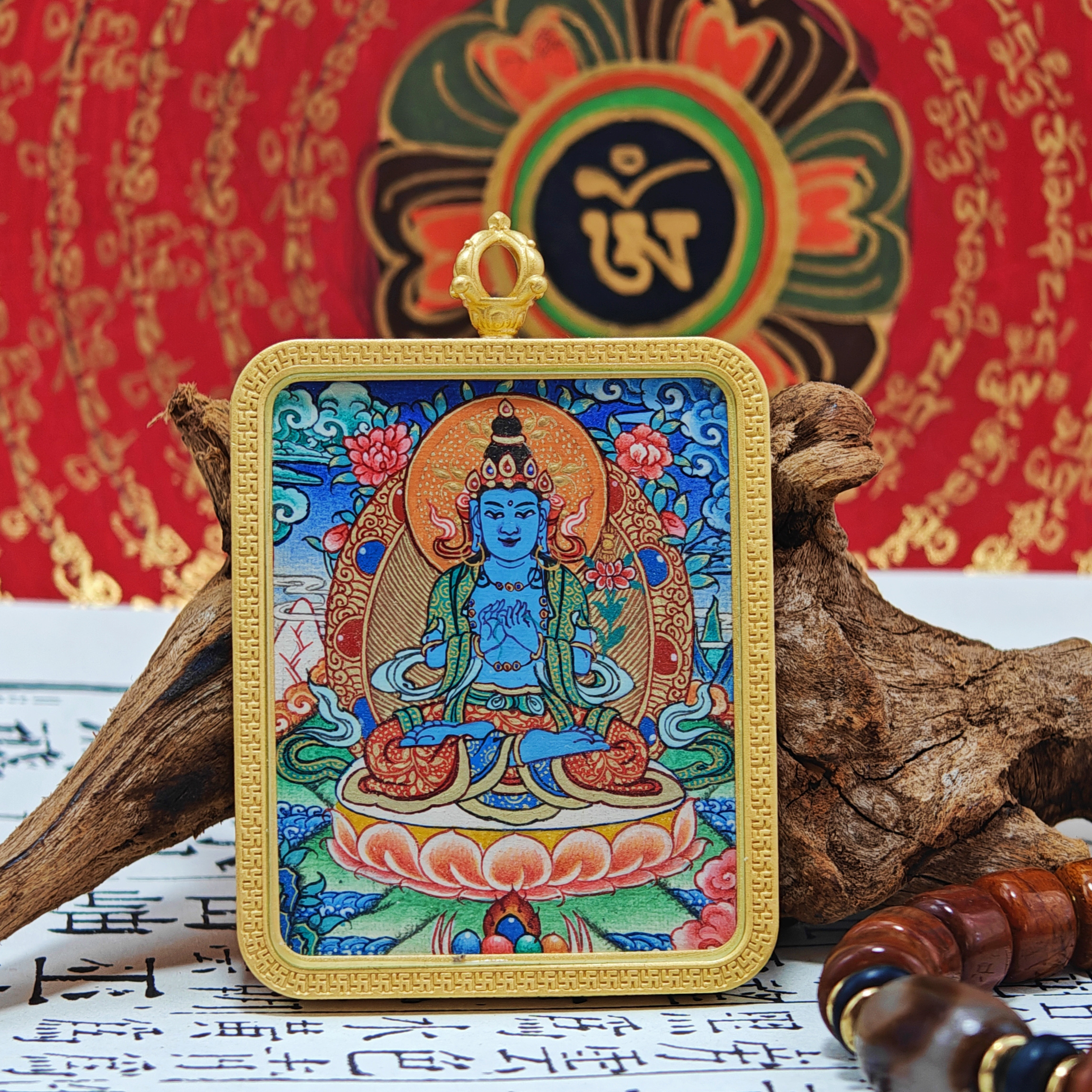 Mahasthamaprapta Bodhisattva Mastercrafted Thangka Pendant: Guardian of the Zodiac Horse-TibetanBless