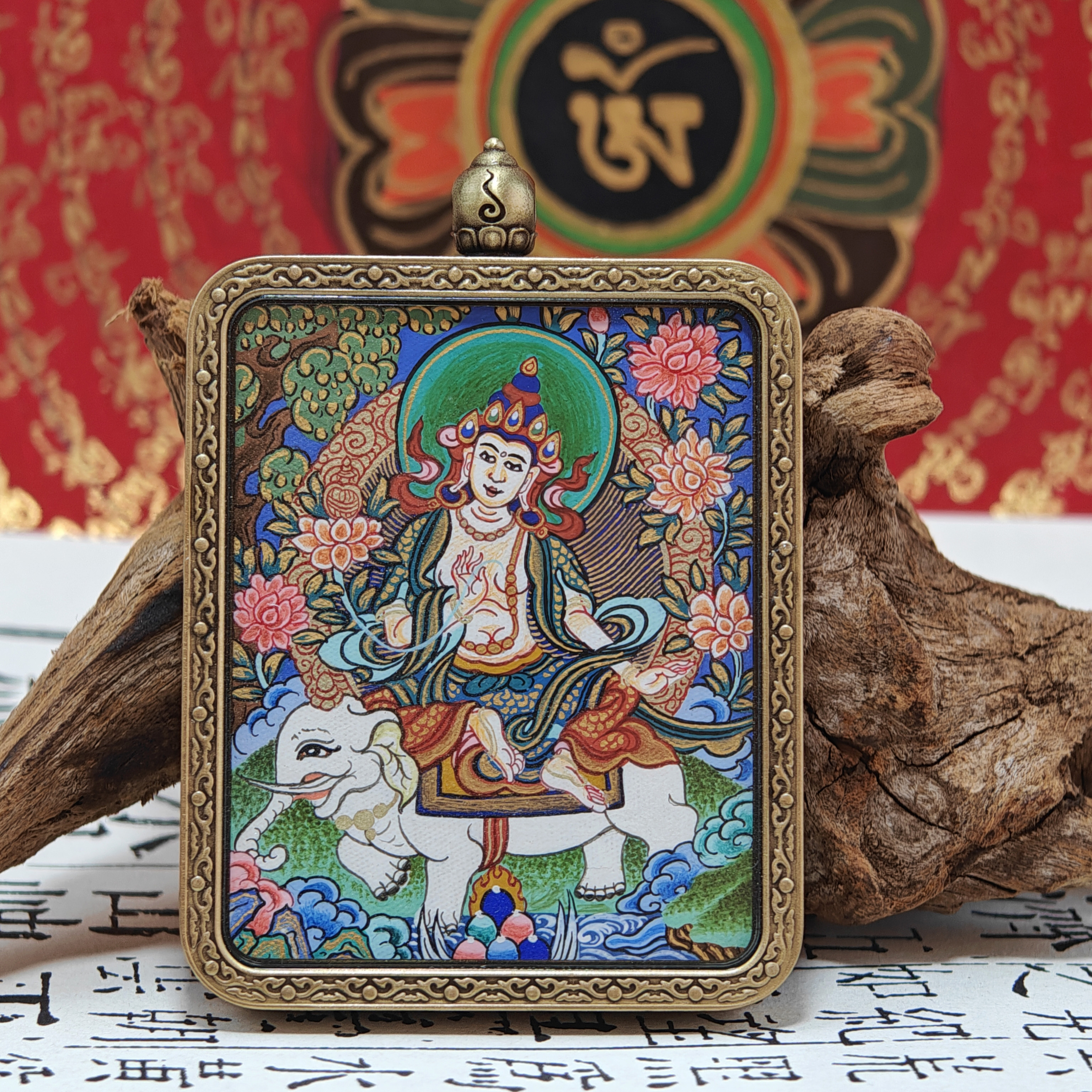 Samantabhadra Bodhisattva Mastercrafted Thangka Pendant: Guardian of the Zodiac Dragon and Snake-TibetanBless