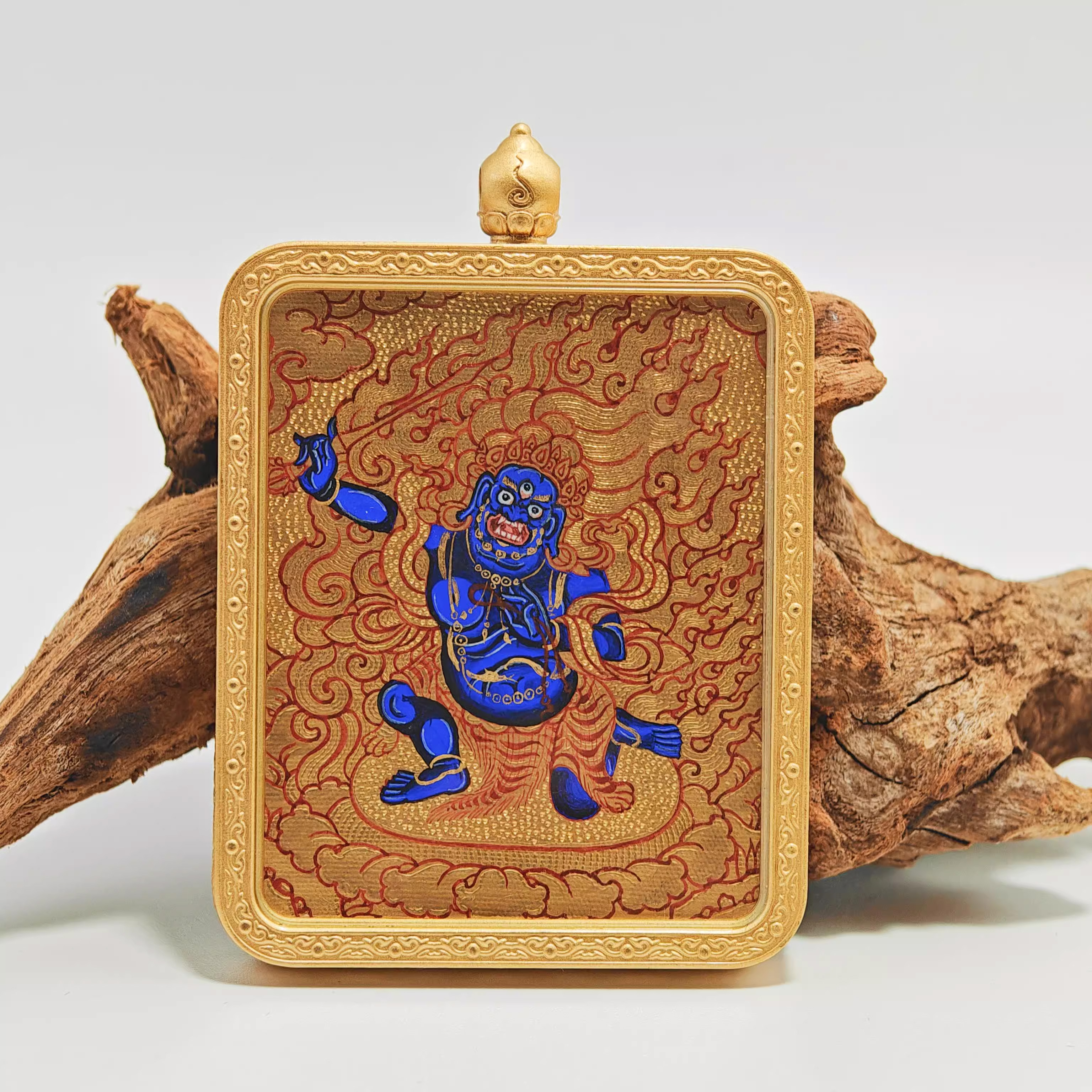 Acala (Fudo Myo-o) Mastercrafted Thangka Pendant: Guardian of the Zodiac Rooster-TibetanBless