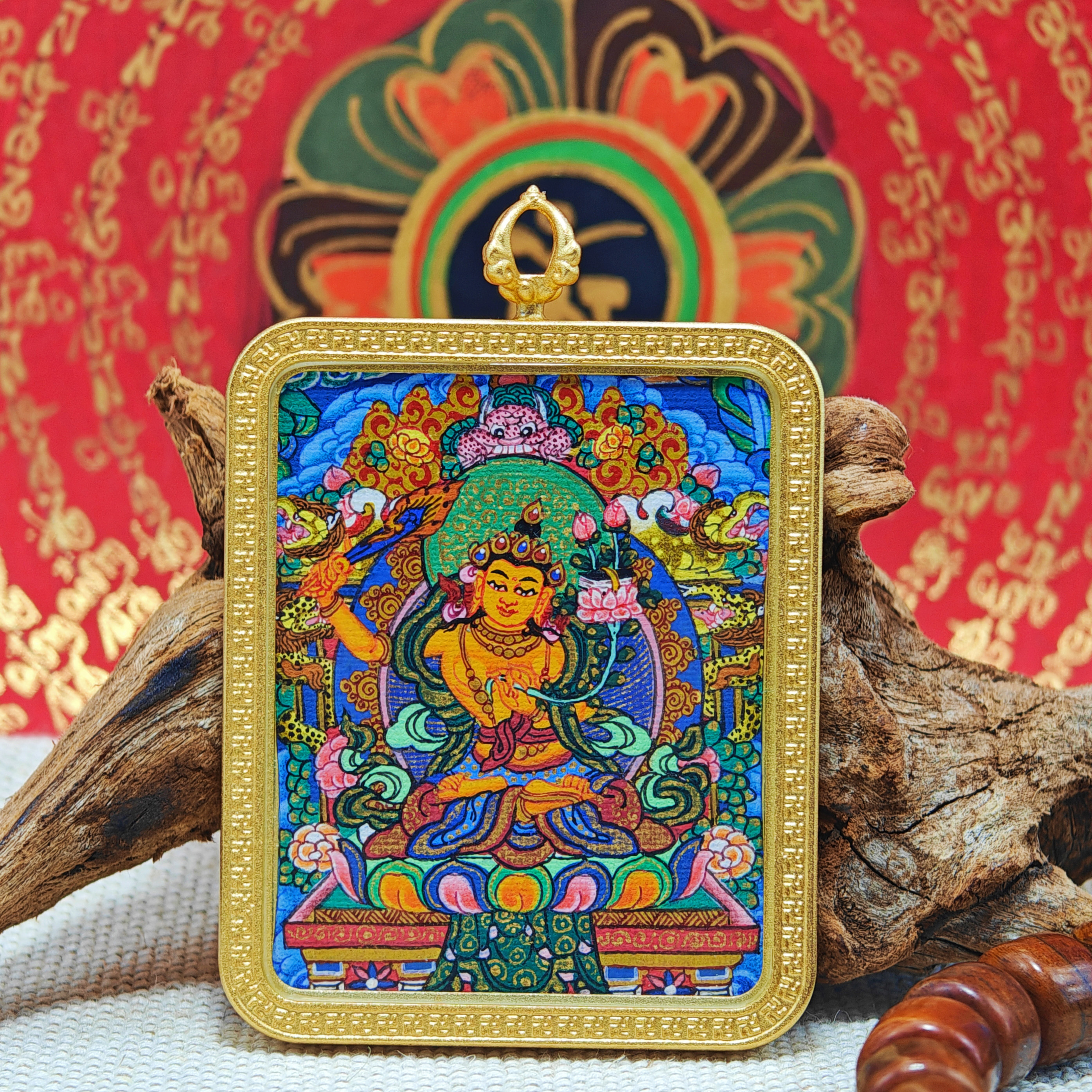 Manjushri Bodhisattva Mastercrafted Thangka Pendant: Guardian of the Zodiac Rabbit-TibetanBless