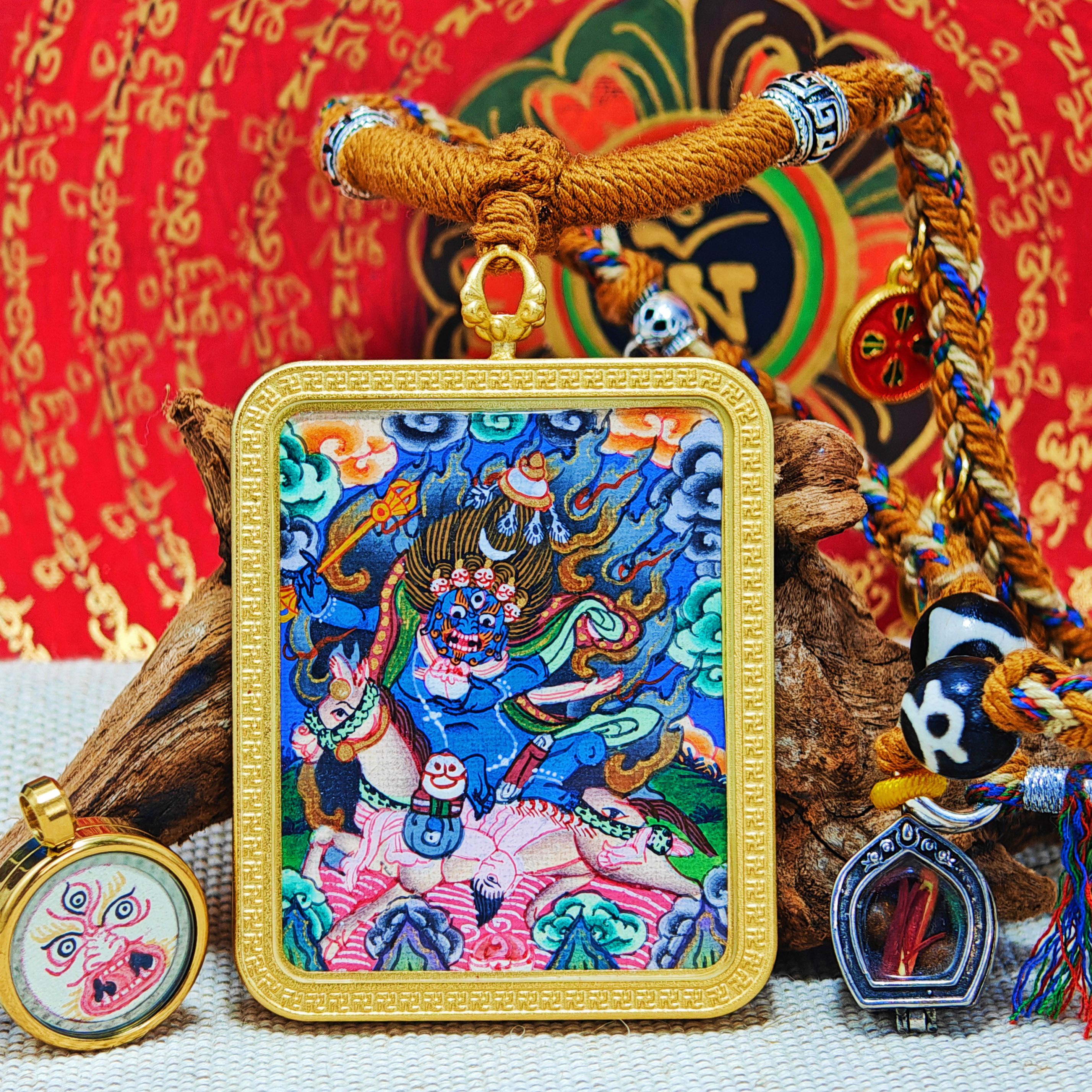 Palden Lhamo/Shri Devi Thangka Pendant: Divine Guardian and Goddess of Fortune-TibetanBless