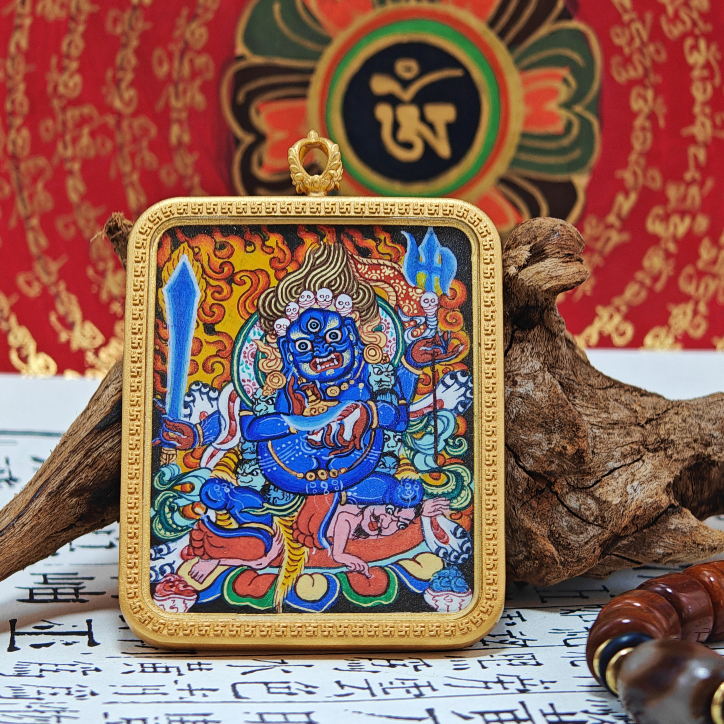 Mahakala Mastercrafted Thangka Pendant: The All-Encompassing Protector-TibetanBless