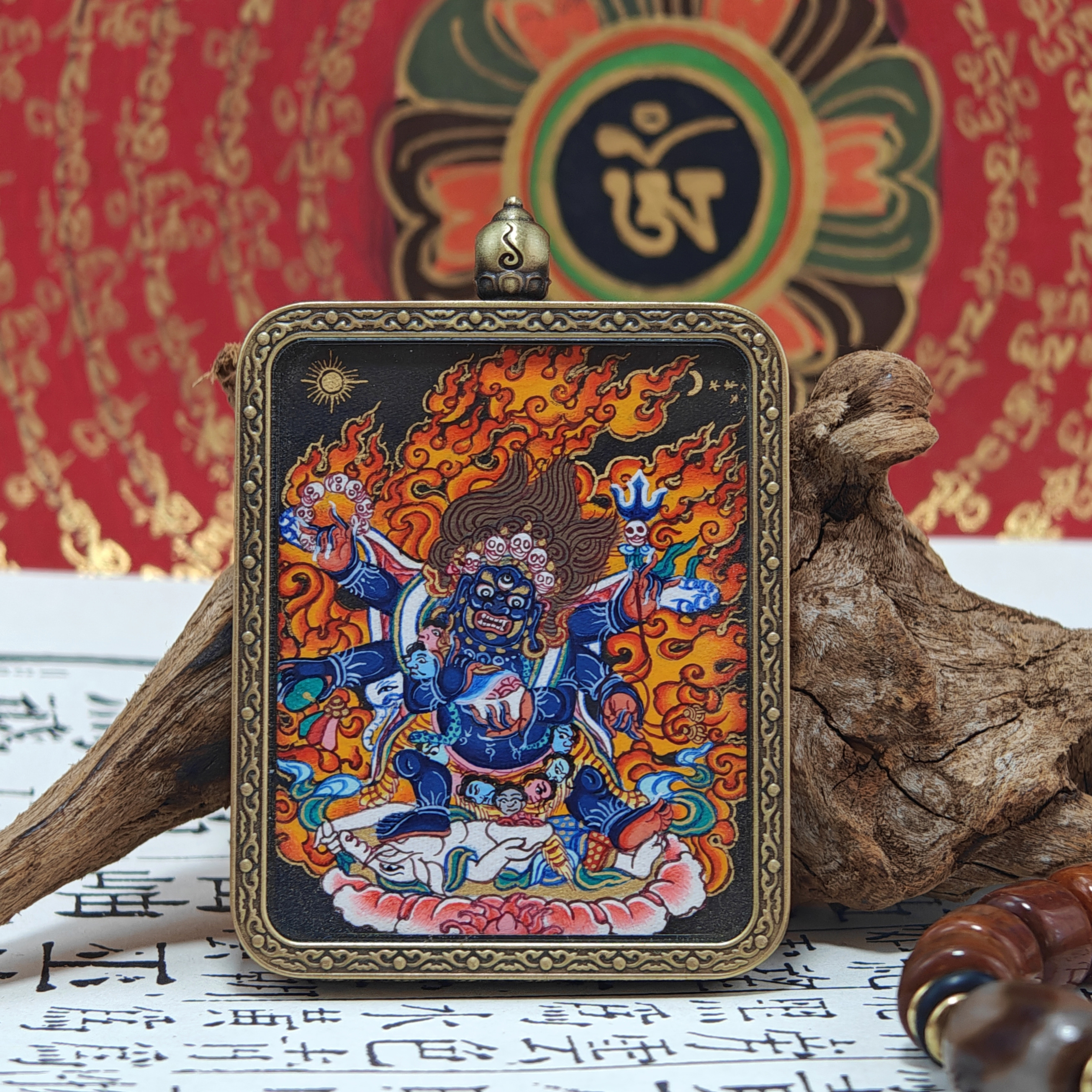 Mahakala Mastercrafted Thangka Pendant: The All-Encompassing Protector-TibetanBless