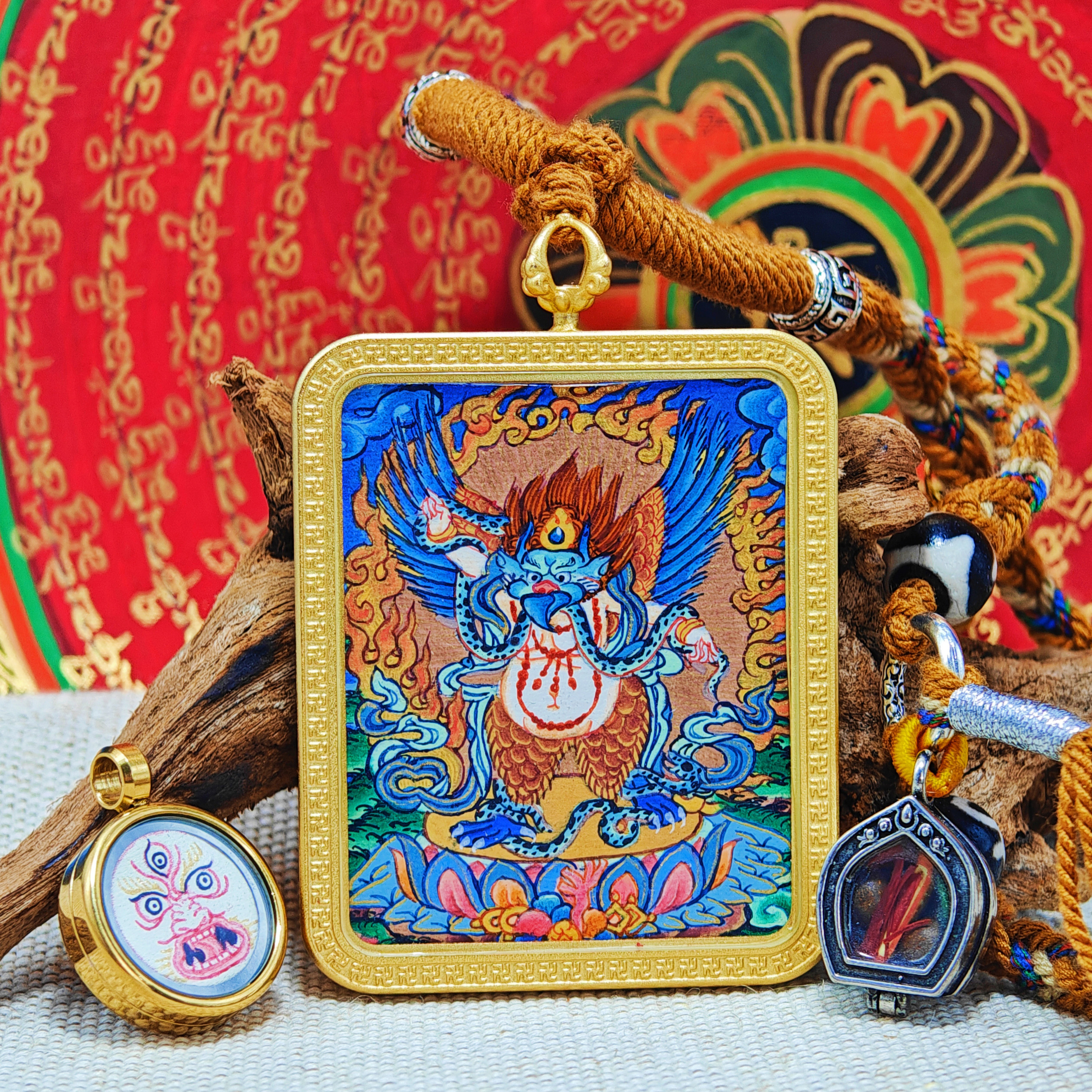 Golden Garuda Thangka Pendant - Majesty and Divine Protection-TibetanBless