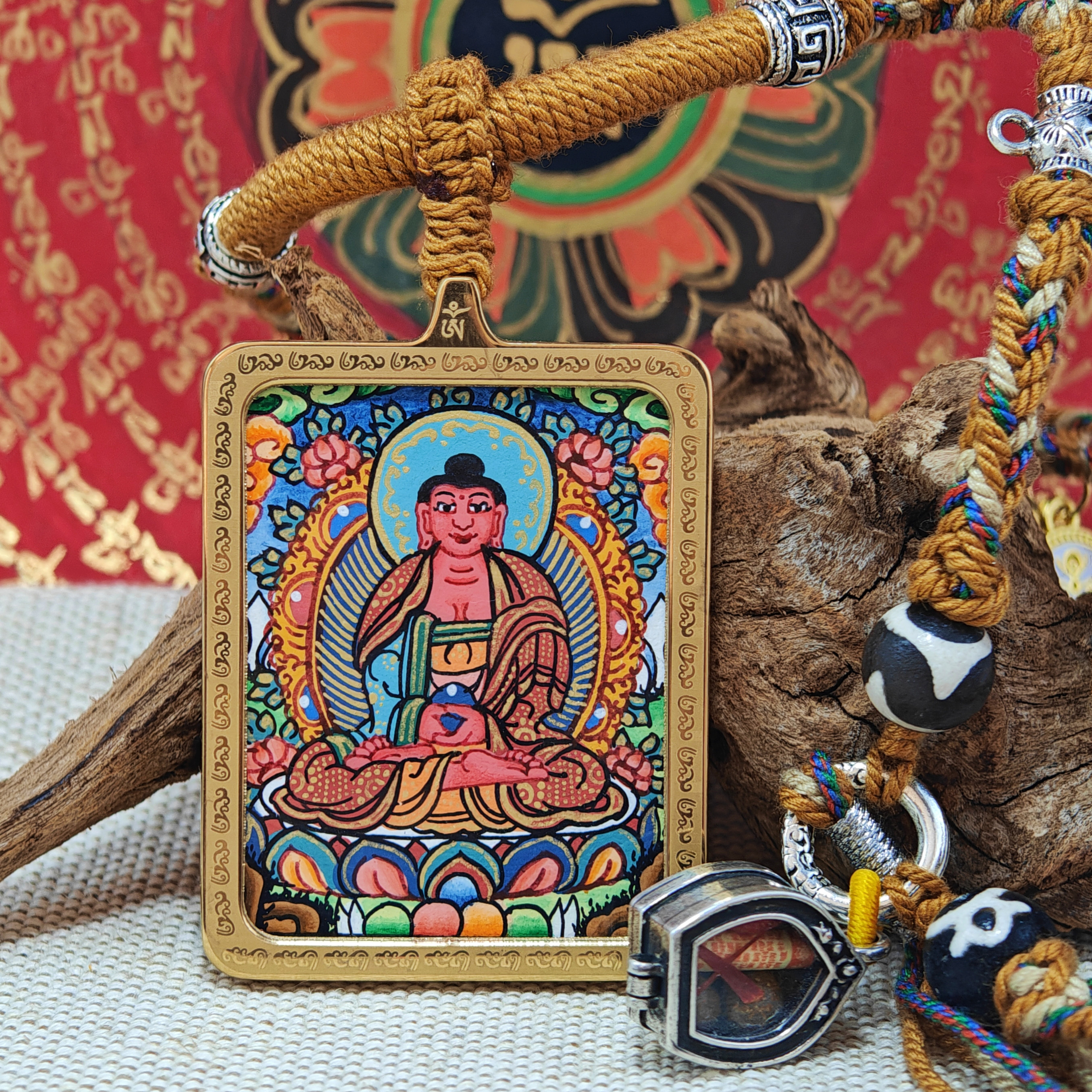Amitabha Buddha Thangka Pendant: Guardian Deity of the Zodiac Dog and Pig-TibetanBless