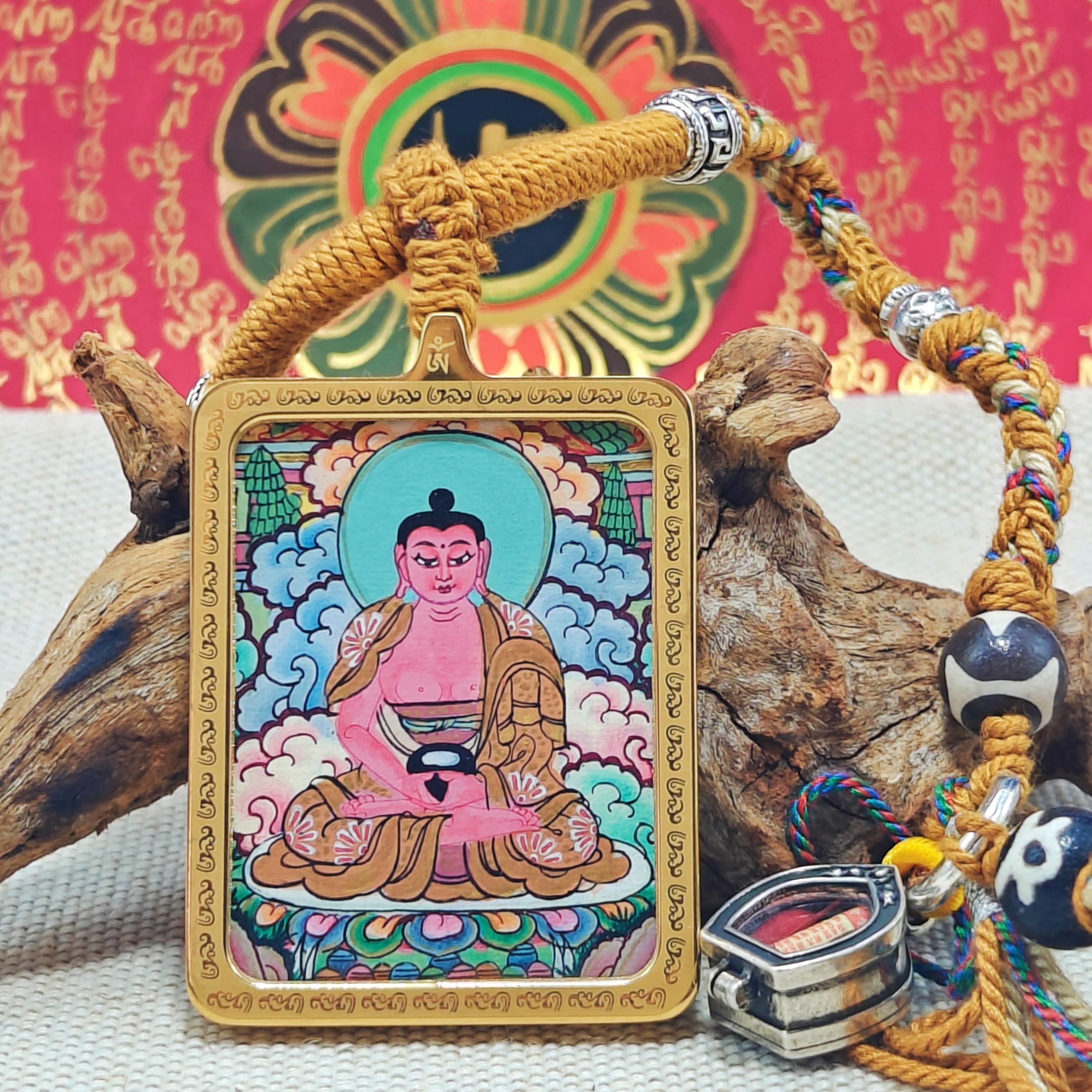Amitabha Buddha Thangka Pendant: Guardian Deity of the Zodiac Dog and Pig-TibetanBless