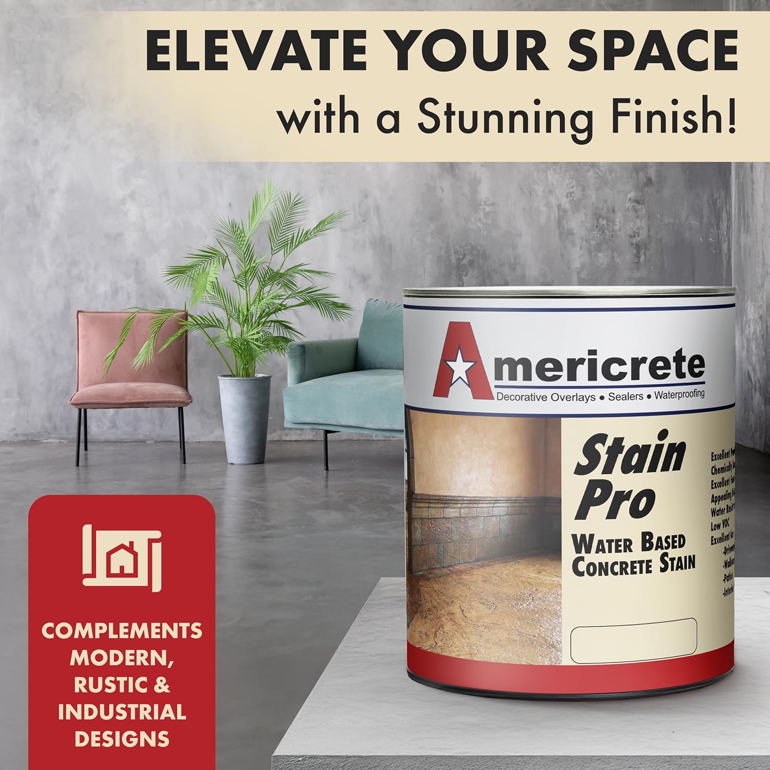 Stain Pro (A-1000) line Decorative Color Stains for Wood, Concrete, Stone, Tile, Decks, Floors, Cement, Porches, Brick, and More