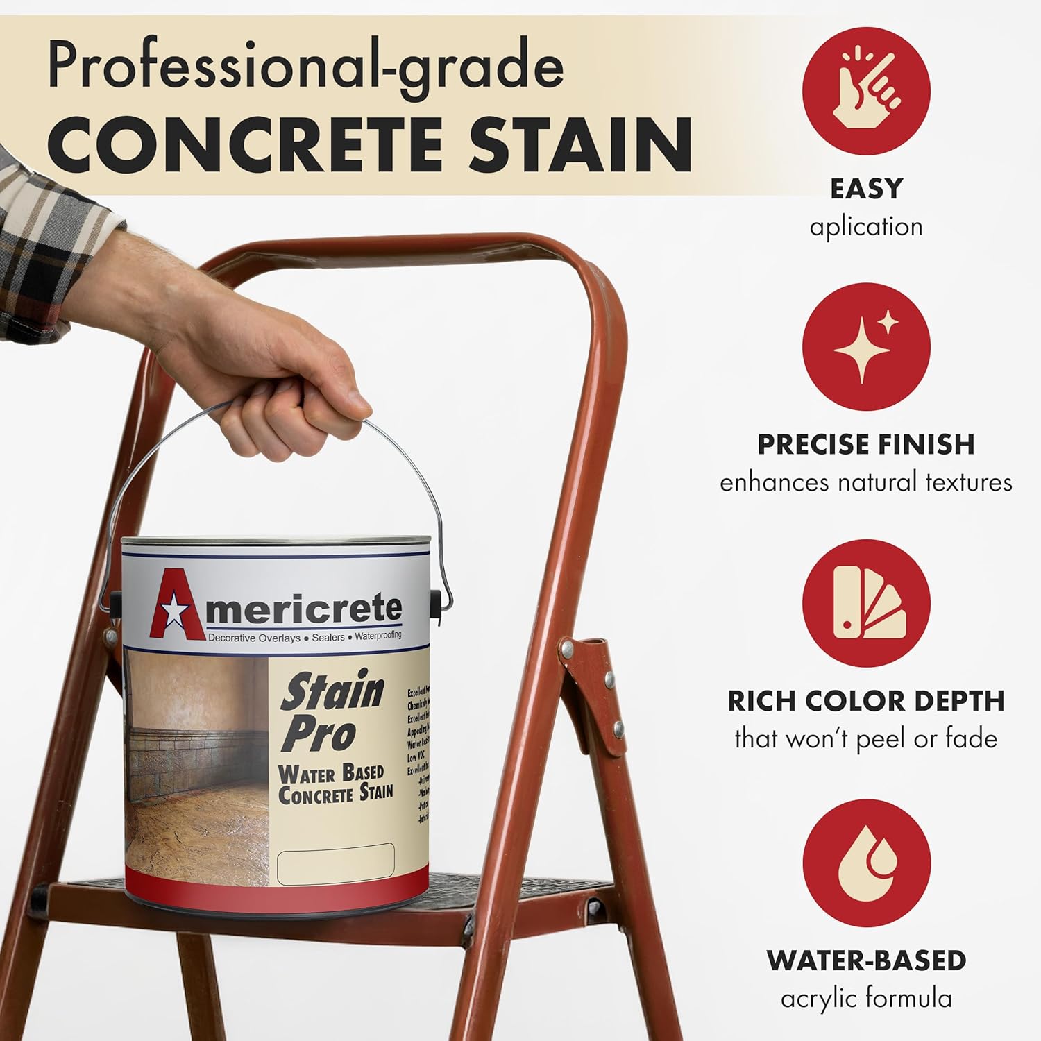 Stain Pro (A-1000) line Decorative Color Stains for Wood, Concrete, Stone, Tile, Decks, Floors, Cement, Porches, Brick, and More