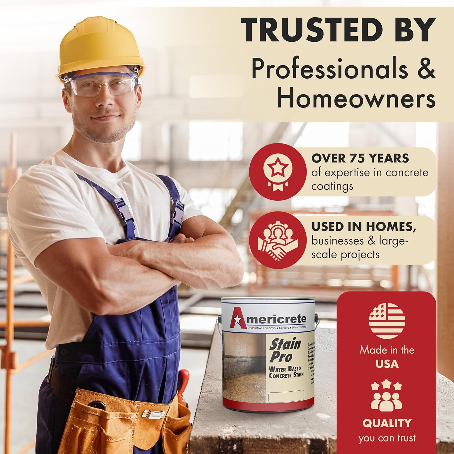 Stain Pro (A-1000) line Decorative Color Stains for Wood, Concrete, Stone, Tile, Decks, Floors, Cement, Porches, Brick, and More